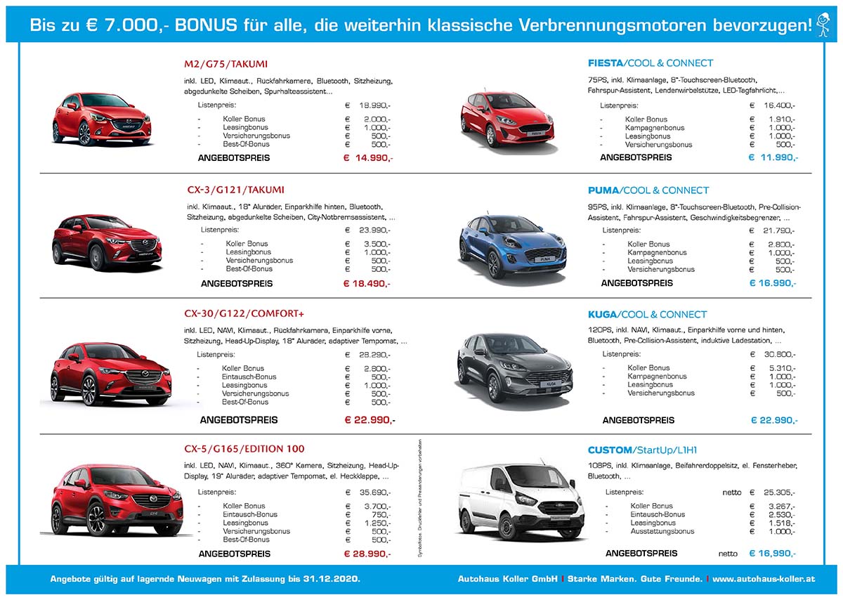 Bonusaktion Lagerautos Herbst 2020 - Autohaus Koller