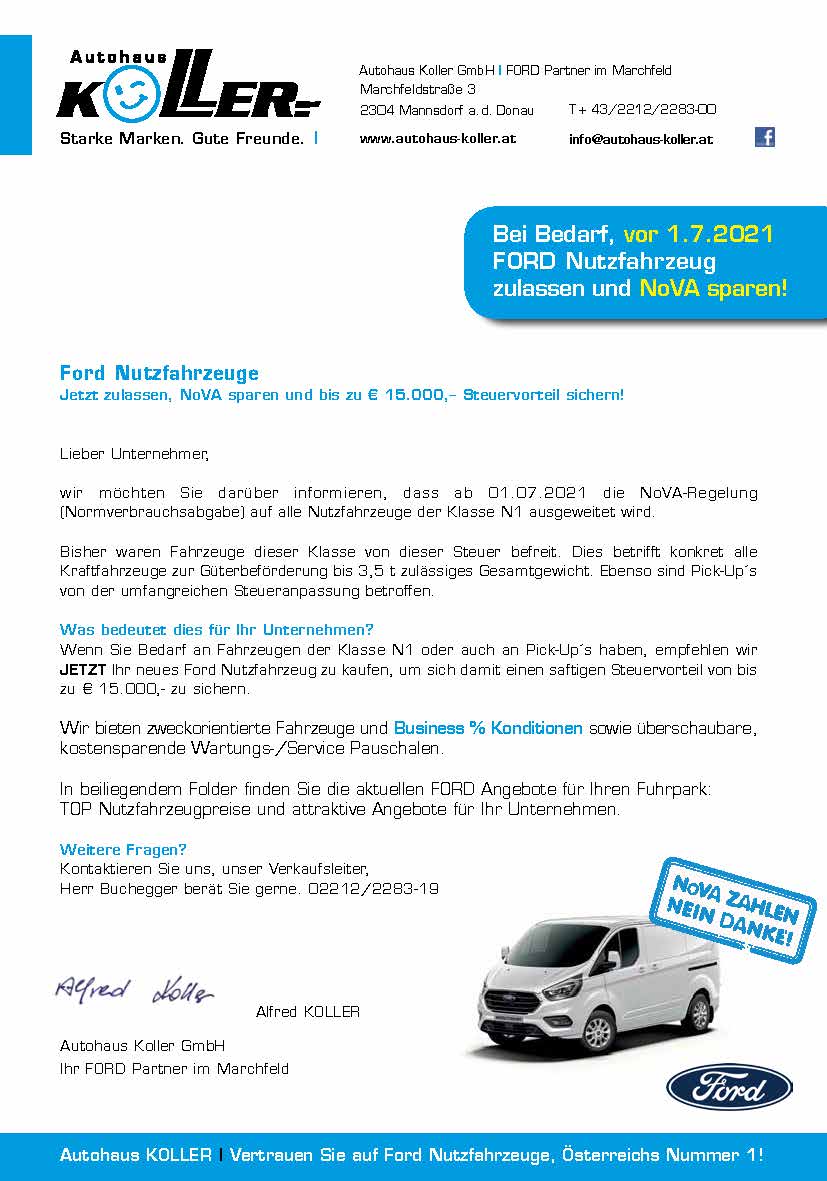 FORD SAVER Begleitbrief - Autohaus Koller | Mazda & Ford Händler