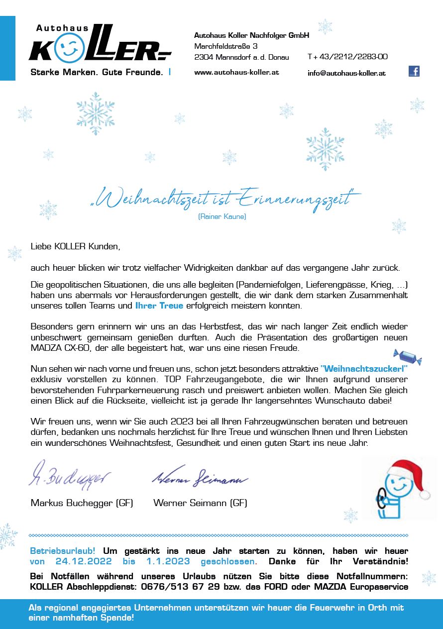 Weihnachtsbrief Seite 1 Autohaus Koller